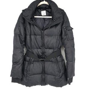 S13 SAM NYC Belted Hooded Down Puffer Coat Black Small